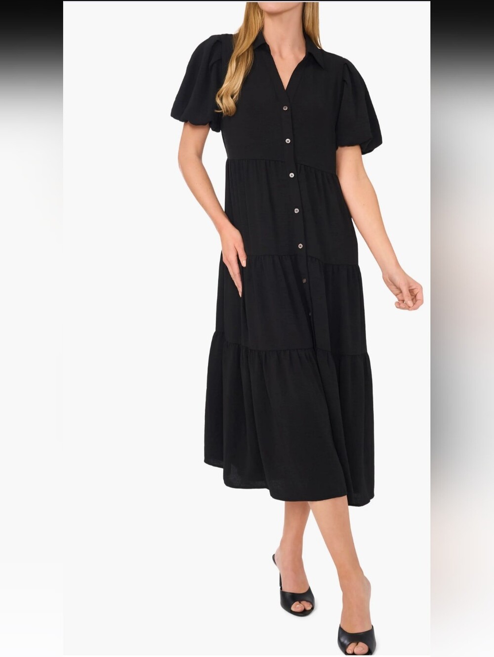 CeCe Red Tiered Button-Front Midi Dress Sz L Pre-owned